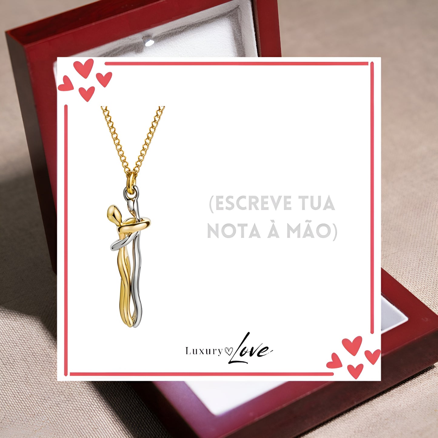 Colar Abraço-Infinito® para a minha Mãe (com dedicatória e caixa de madeira com luz)