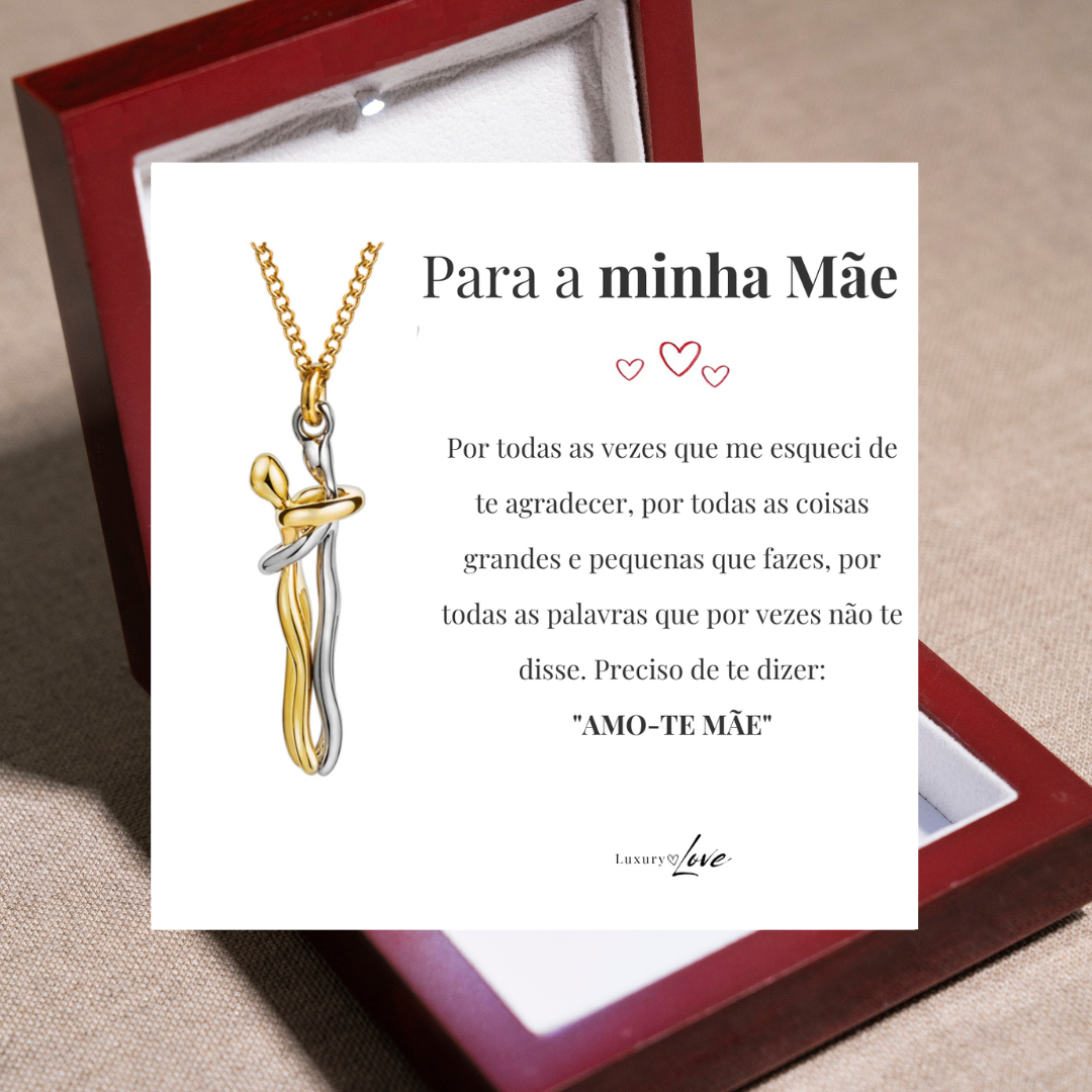 Colar Abraço-Infinito® para a minha Mãe (com dedicatória e caixa de madeira com luz)