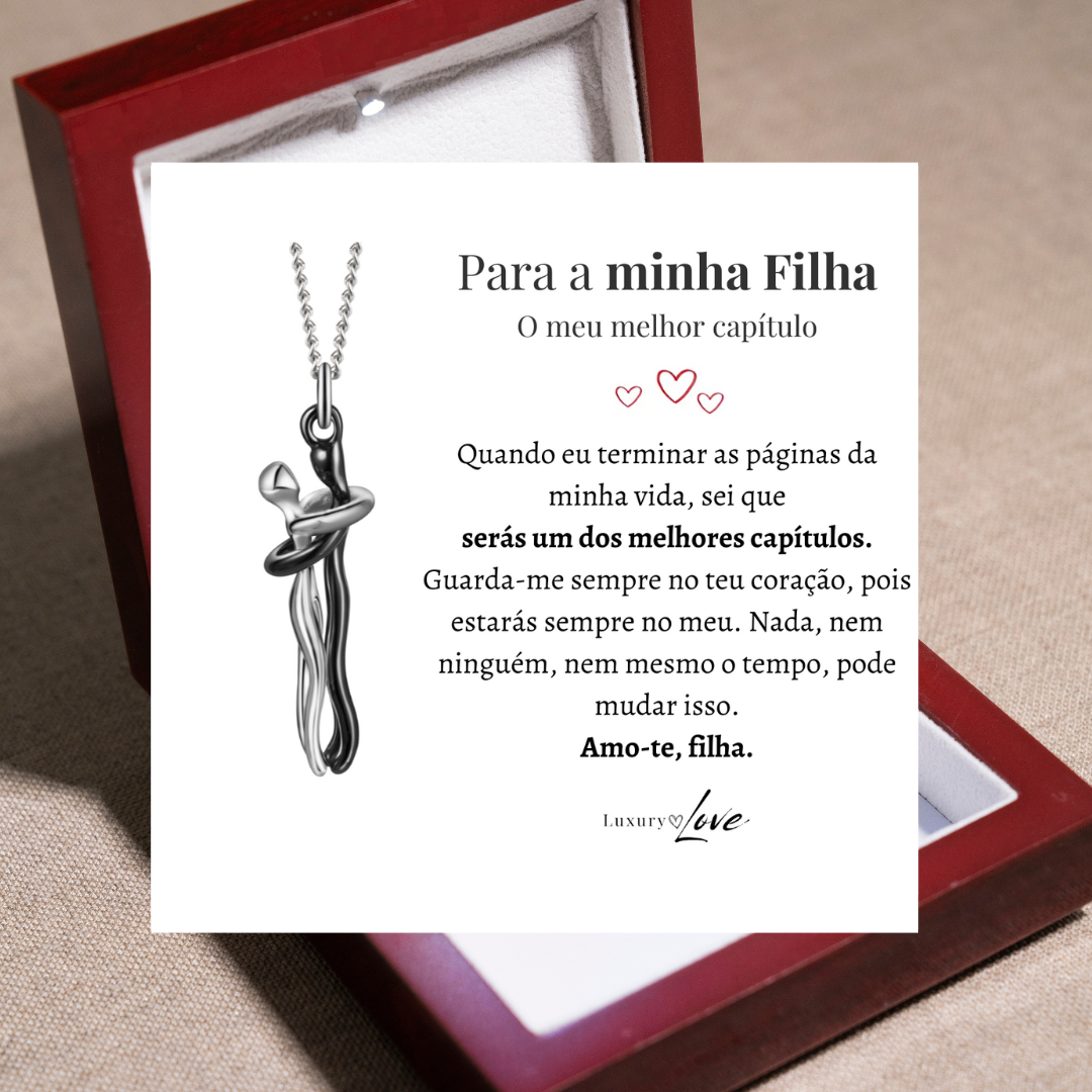 Colar Abraço-Infinito® para a minha Filha (com dedicatória e caixa de madeira com luz)