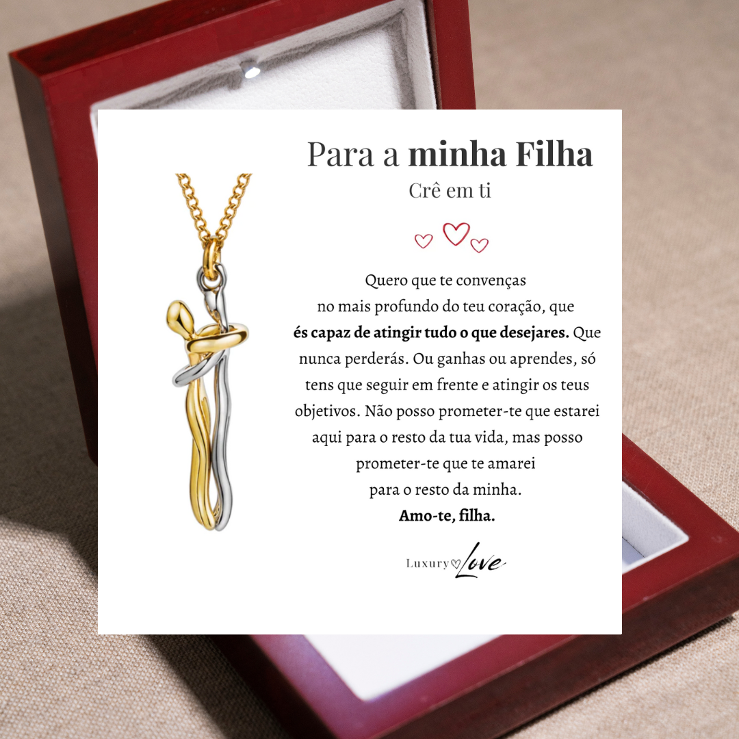 Colar Abraço-Infinito® para a minha Filha (com dedicatória e caixa de madeira com luz)