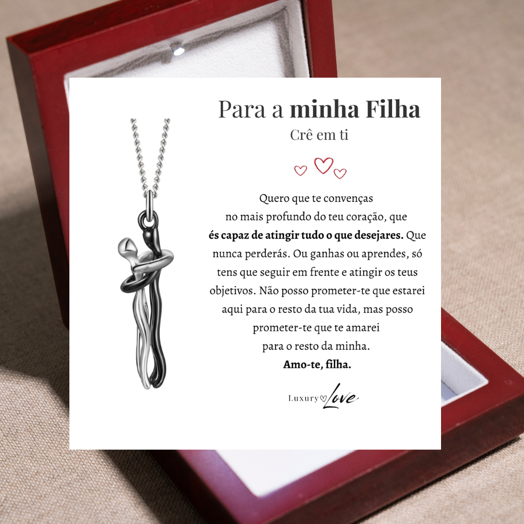 Colar Abraço-Infinito® para a minha Filha (com dedicatória e caixa de madeira com luz)