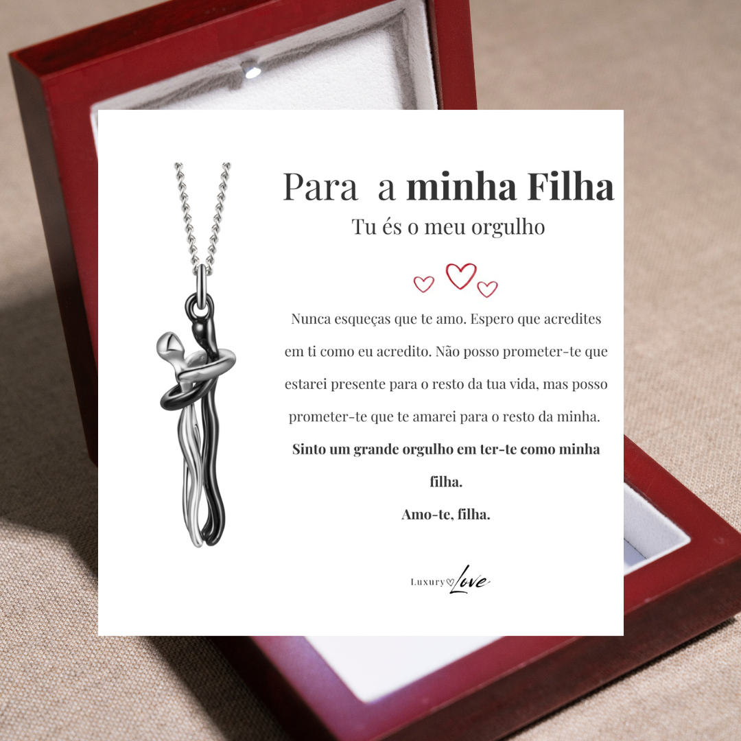 Colar Abraço-Infinito® para a minha Filha (com dedicatória e caixa de madeira com luz)