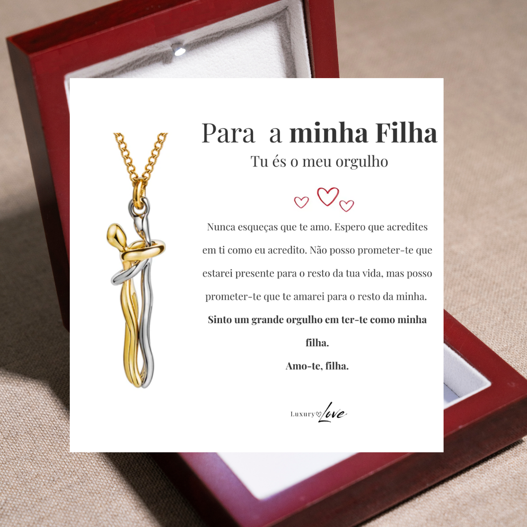 Colar Abraço-Infinito® para a minha Filha (com dedicatória e caixa de madeira com luz)