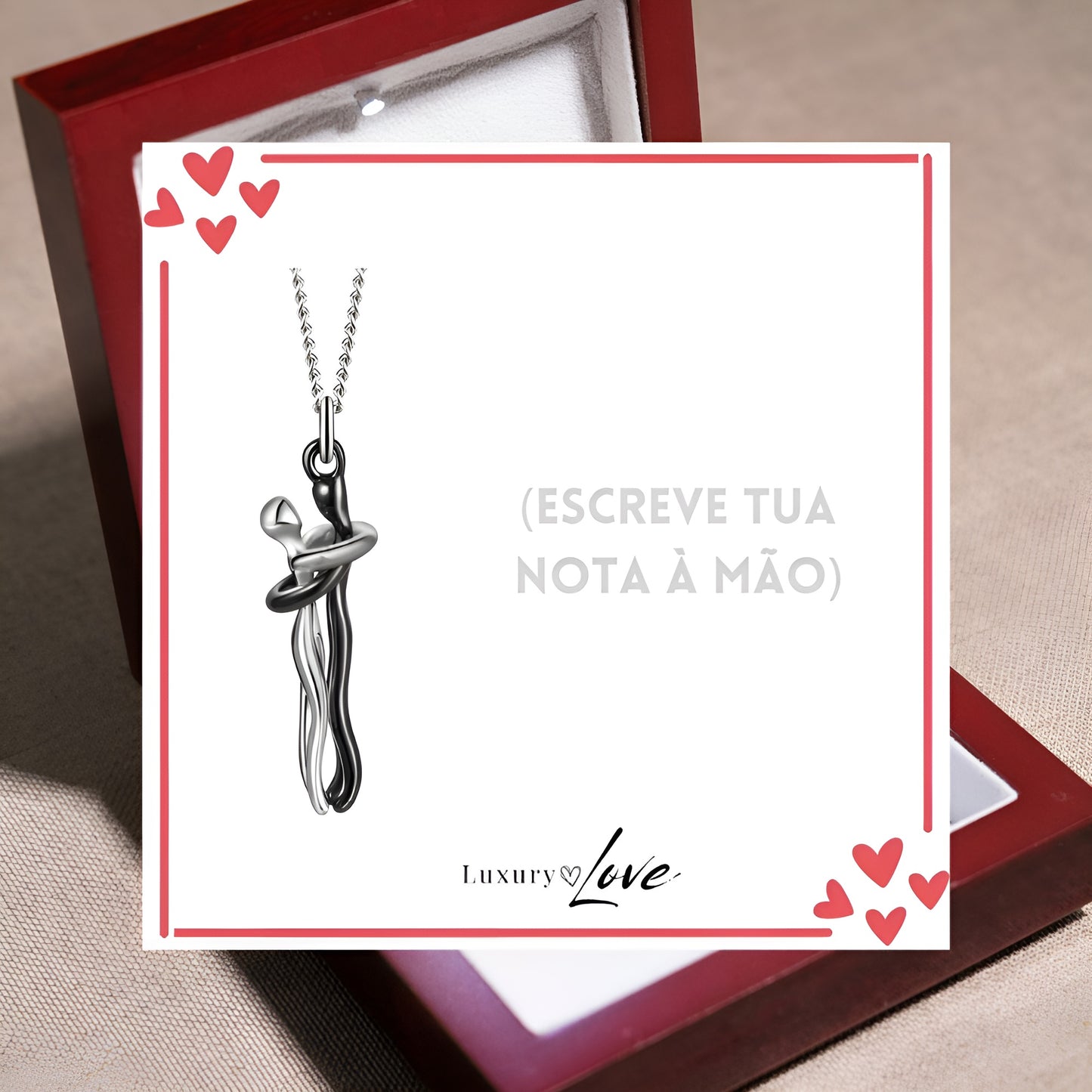 Colar Abraço-Infinito® para a minha Mãe (com dedicatória e caixa de madeira com luz)